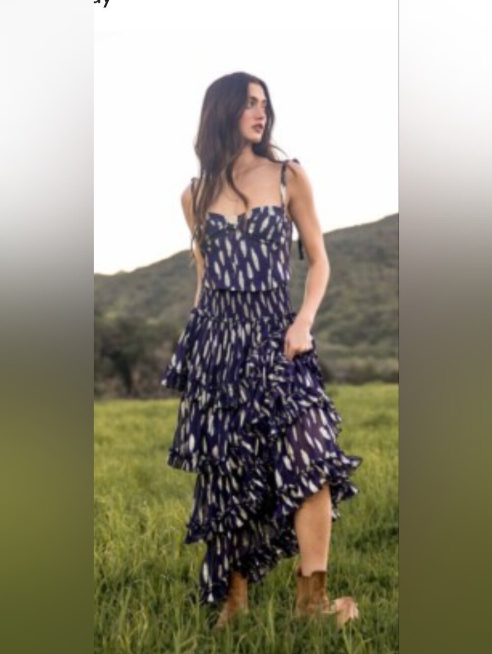 Free People Jen's Pirate Booty Solar Set Maxi Ruffle Skirt Bustier XS Blue Gold